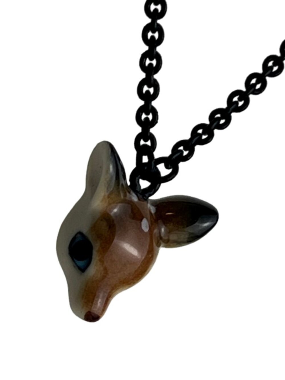 Handmade Miniature Ceramic Fawn Deer Pendant Necklace NWT - Picture 1 of 9